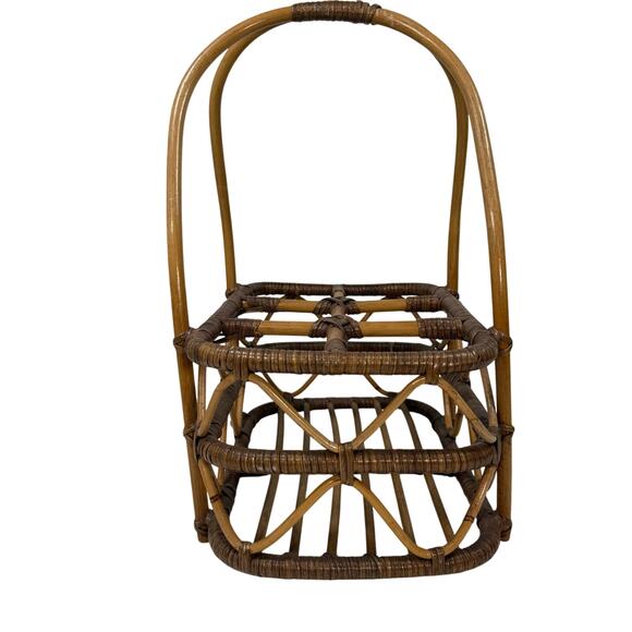 Vintage Woven Bamboo Bent Handle Basket Rustic Boho Farmhouse Decor 18” - Picture 9 of 9